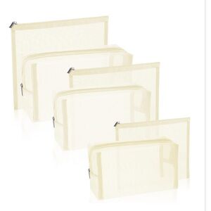 Set of 6 Cream Zippered Mesh Cosmetic Pouches